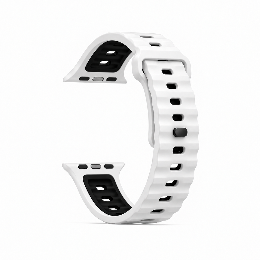 Apple Watch band Pulse Polar White by Suritt in white and black FKM, shown without the watch.